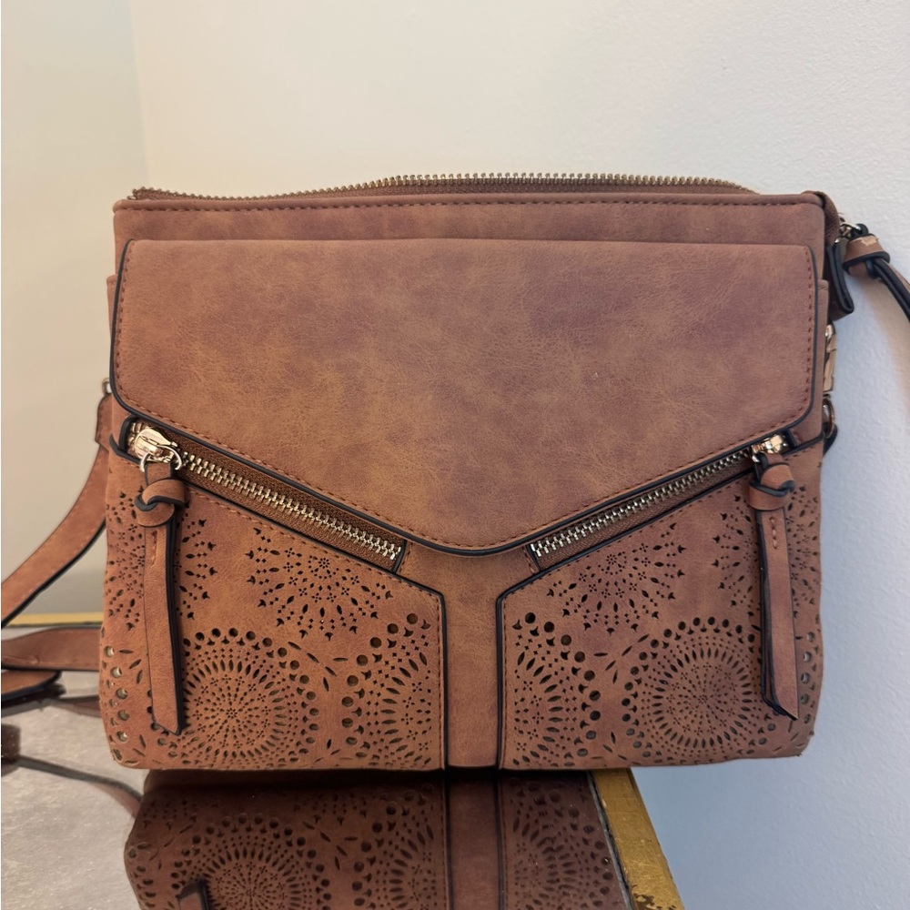 Brown Laser-Cut Crossbody Bag